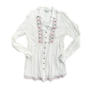 Roper White Pink Embroidered Long Sleeve Button Down Tunic Shirt XL Boho Western